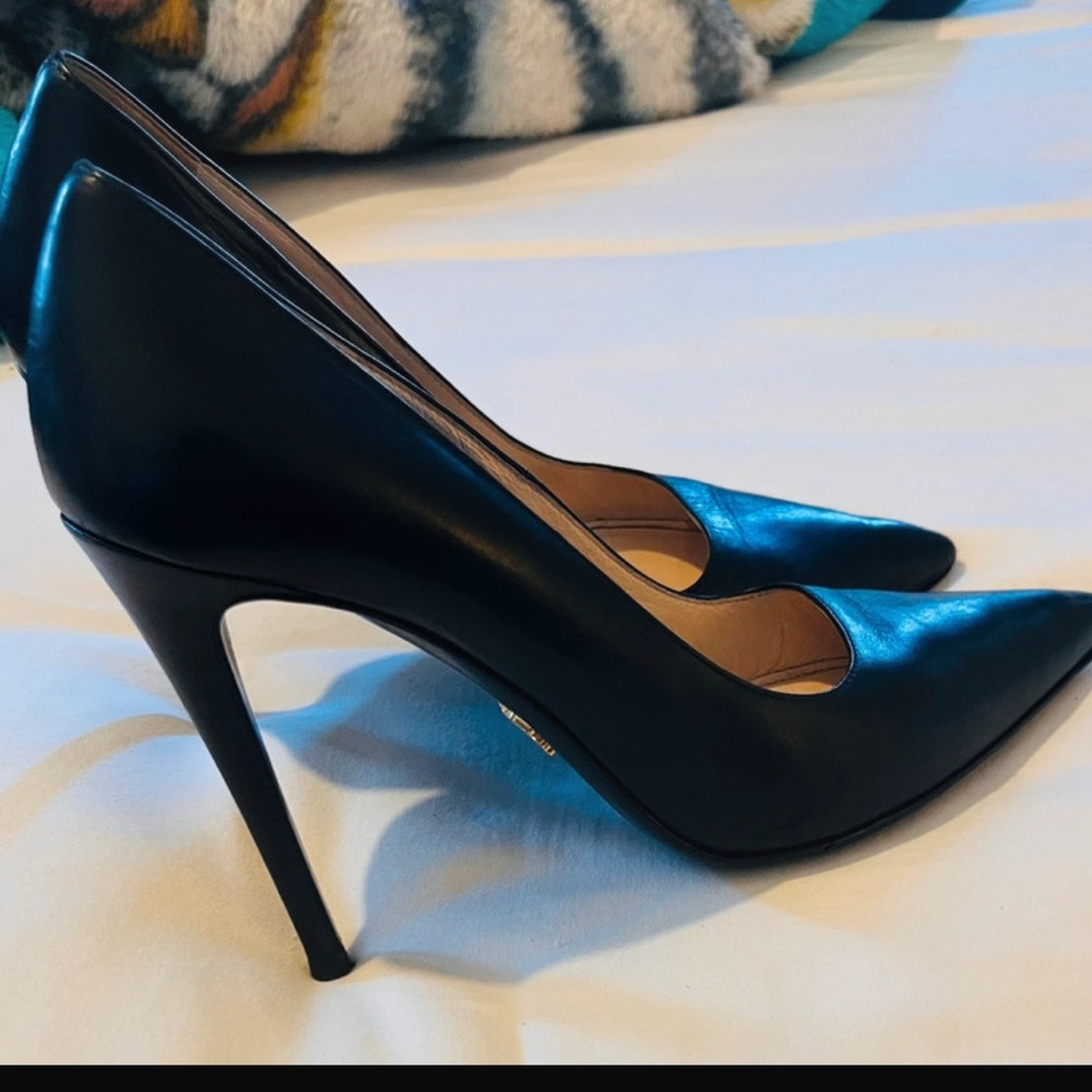 PRADA Saffiano Leather High Heels Stilettos Pumps 1I939F Black